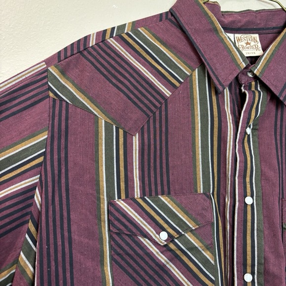 Vintage Western Frontier Shirt Mens 2XL Striped Pearl Snap Maroon Cowboy Rodeo - Picture 5 of 10